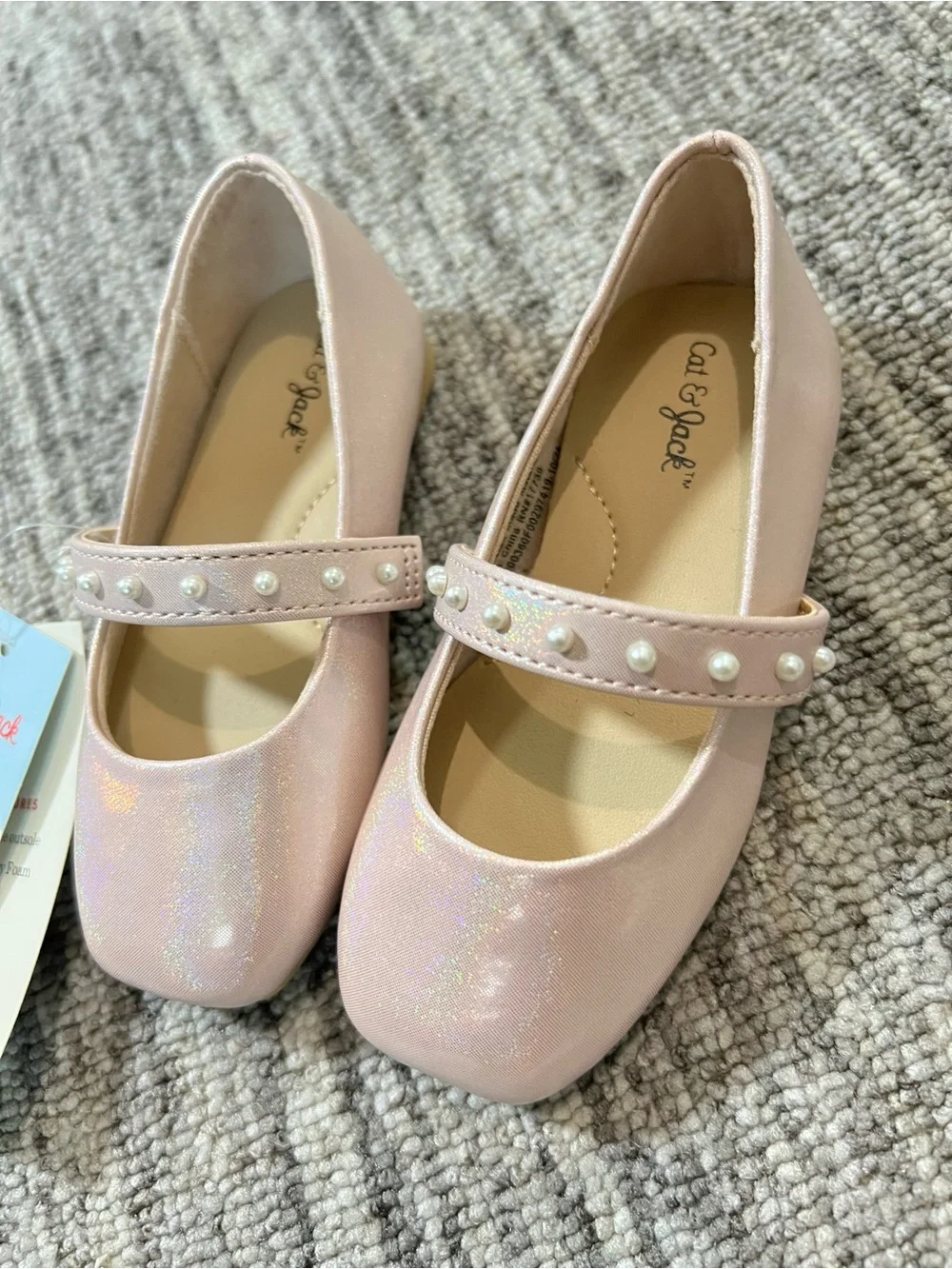 Cat & Jack Pink Pearl-Trim Mary Jane Dress Shoes Size 6